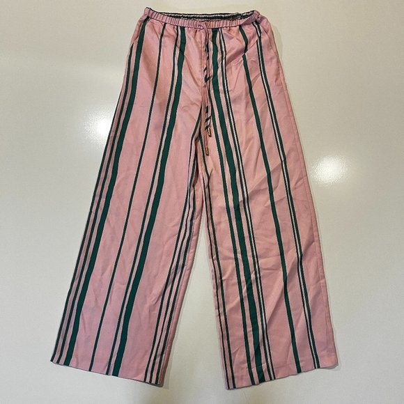 TopShop Pull On Pants Trousers Straight Leg Flare Wide Leg Pink Striped Size 2 - Picture 1 of 8